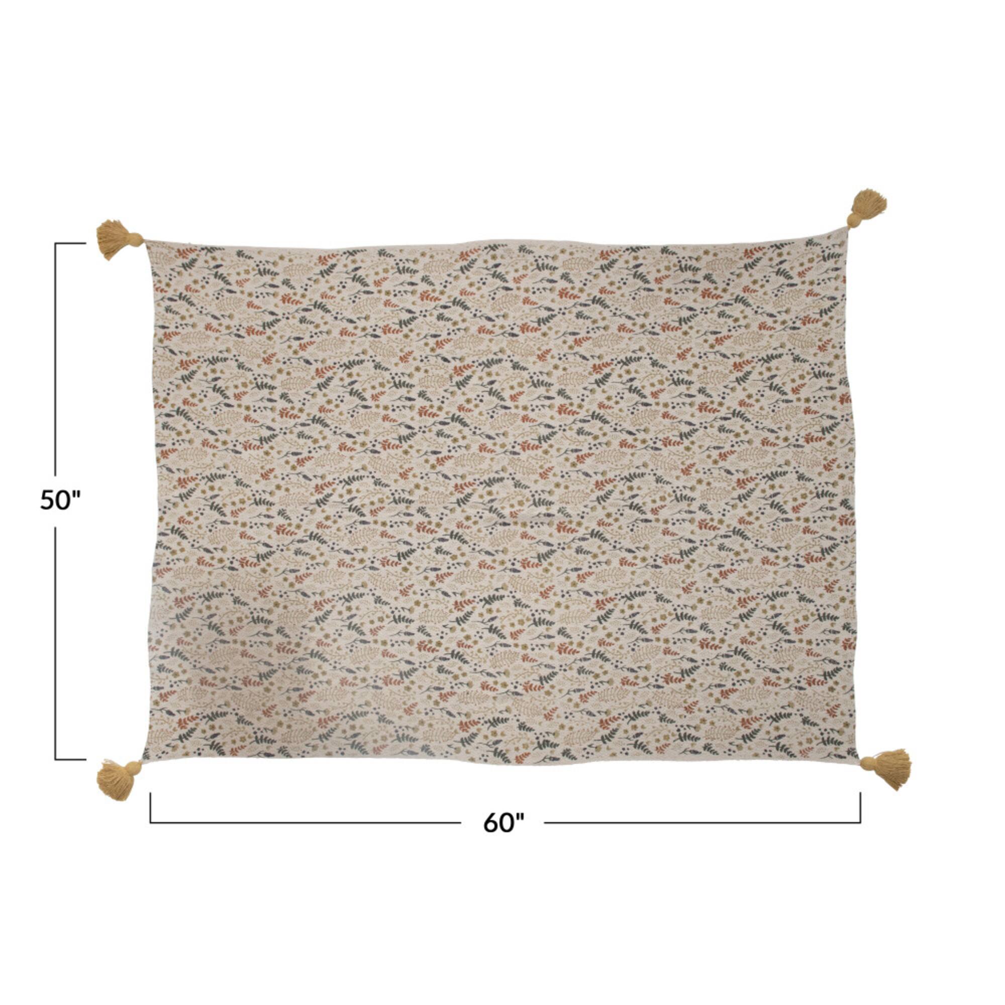Hello Honey® Woven Recycled Cotton Blend Throw Blanket with Floral Pattern and Tassels